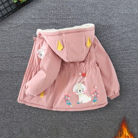 Resim Rahat ve Sevimli Tavşan Temalı Kız Çocukları için Parka - Sıcak Polar Astarlı Kapüşonlu Ceket, Volanlı Etek, Rüzgar Geçirmez & Günlük Tarz Sonbahar/Kış İçin - Sarı Tavşan Nakışı, Uzun Kollu, Bol Kesim, Polyester Malzeme, Gençlerin Sonbahar Montu | Dekoratif Düğmeler | Aplike Detaylı Ceket 