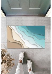 Resim Turkuaz Kapı Önü Paspası Dalga Desen K-3229 