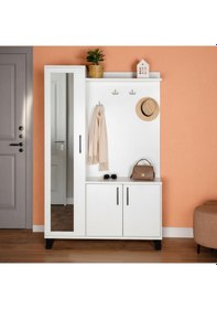 Resim Loft Aynalı Portmanto Ve Askılıklı Vestiyer Takımı - Beyaz Çok Renkli 