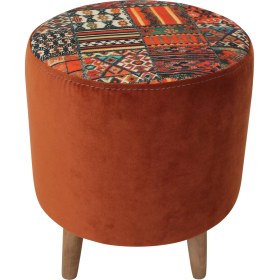 Resim Arasta Ece Ahşap Ayaklı Silindir Kilim Tarçın Puf Tabure 