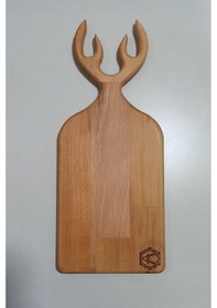 Resim Geyik Boynuzu Saplı Lazer Desenli Kesme Tahtası Ahşap 