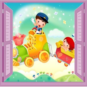 Resim Çocuk Odası Bebek Odası Pencere Poster Duvar Kağıdı Tren 