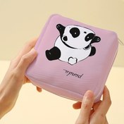 Resim Tek Paketlik Karikatür Panda Desenli Taşınabilir Büyük Kapasiteli Ped Düzenleyici, Tuvalet ve Kozmetikler için Polyester Çok Amaçlı Hafif Depolama Çantası 