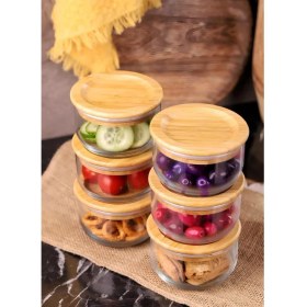 Resim Bambum Duo 300ml 6'lı Bambu Kapaklı Cam Kahvaltılık Seti 