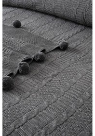 Resim Triko Örme Nakışlı Çift Kişilik Battaniye Takımı Tivoli Rosetta Gri 