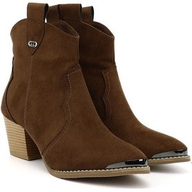 Resim Gönderi R Kahve Süet Sivri Burun Kalın Topuklu Kovboy Bot Kahve 