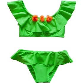 Resim Endeep Kız Çocuk Volanlı Aksesuarlı Yeşil Bikini Takımı Yeşil 