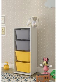 Resim Çok Amaçlı Oyuncak Dolabı Sarı Gri 4 Derin Sepetli Gri - Sarı 