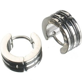 Resim Erkek Küpe Çelik Siyah Çizgili Takı Aksesuar W P24 T5 