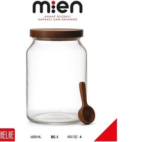 Resim Mien Akasya Kapak Mega Cam Kavanoz 4000ml Ahşap - Şeffaf 