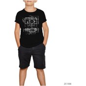 Resim Photographer Nikon Blueprint Siyah Çocuk Tişört Beyaz 