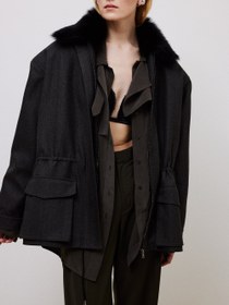 Resim SHORT WOOL-BLEND COAT - ANTRACİTE / 40 