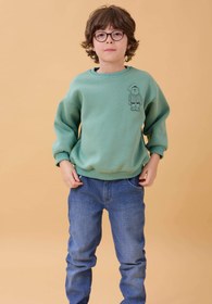 Resim Erkek Çocuk Bisiklet Yaka Ayı Baskılı Sweatshirt - Fıstık Yeşili / 5-6 Yaş 