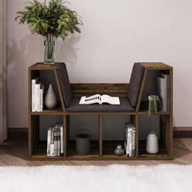 Resim Livora Minderli Kitaplık - Oturma Alanlı 103 cm Minimalist Tasarım, Ceviz 