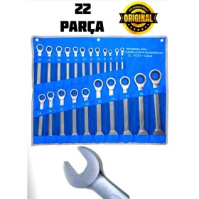 Resim İYİSİYOK 22 Parça Cırcırlı 6125 6-32 mm Kombine Anahtar Takımı (Bez Çanta) Cıvata Sıkma Sökme Araç Anahtar Seti 