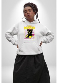 Resim Baş Belası Teddy Kadın Erkek Beyaz Kapüşonlu Sweatshirt Hoodie Beyaz 