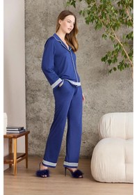 Resim Pierre Cardin 2200 Kadın Uzun Kollu Gömlek Pijama Takımı-lacivert Lacivert 
