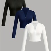 Resim 3 Parça Kadın Sonbahar Uzun Kollu Fermuarlı Ceket Seti, Günlük Giyim, Modern Tarz, Şık Siluet, Rahat Kesim, Dayanıklı Yapı, Katmanlı Giysi, Mevsimsel Gardrop, Ofis Casual 