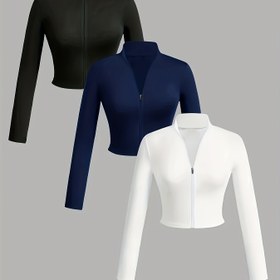 Resim 3 Parça Kadın Sonbahar Uzun Kollu Fermuarlı Ceket Seti, Günlük Giyim, Modern Tarz, Şık Siluet, Rahat Kesim, Dayanıklı Yapı, Katmanlı Giysi, Mevsimsel Gardrop, Ofis Casual 