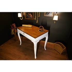 Resim Wooding 110 Cm Masif Ceviz Beyaz Oymalı Çalışma Masası 
