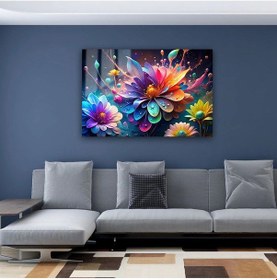 Resim Renklerin Dansı: Modern Çiçek Desenli Cam Tablo 