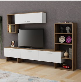 Resim Mega Tv Ünitesi Beyaz-Beyaz-Ceviz 