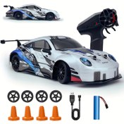 Resim MESIONDY 1:24 Ölçekli Yüksek Hızlı 4WD RC Drift Arabası, 2.4GHz Uzaktan Kumandalı, Yanıp Sönen LED Işıklar ve Drift Lastikleri - USB Şarj Edilebilir Lityum Pil, Yetişkinler, Çocuklar, Erkekler & Kızlar için Dayanıklı Plastik Yarış Oyuncak Araba (Beyaz/Pembe), Mini Drift Arabası, Modern RC Araba, Şık Tasarım 