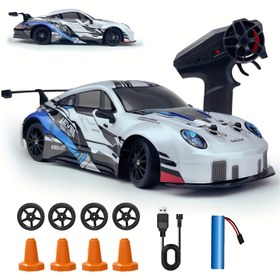Resim MESIONDY 1:24 Ölçekli Yüksek Hızlı 4WD RC Drift Arabası, 2.4GHz Uzaktan Kumandalı, Yanıp Sönen LED Işıklar ve Drift Lastikleri - USB Şarj Edilebilir Lityum Pil, Yetişkinler, Çocuklar, Erkekler & Kızlar için Dayanıklı Plastik Yarış Oyuncak Araba (Beyaz/Pembe), Mini Drift Arabası, Modern RC Araba, Şık Tasarım 