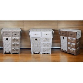 Resim Ahşap Kirli Sepetli Çekmeceli Dolaplı Ütü Masası Beyaz 