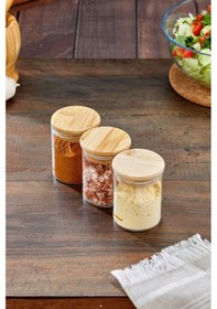 Resim Cooker 3'lü 200 Ml Bambu Kapaklı Borosilikat Cam Kavanoz Ckr3897 Bej 