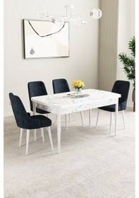 Resim Mabel Beyaz Mermer Desen 80x132 Açılabilir Yemek Odası Takımı 4 Adet Sandalye Antrasit 