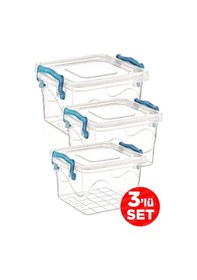Resim 3'lü Kare Kelepçeli Faf Saklama Kabı Seti Kapaklı Saklama Kabı Set 2.4 Lt - 1.2 Lt - 550 Ml -82111 