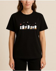 Resim Kedi Patileri Baskılı T-shirt SIYAH 