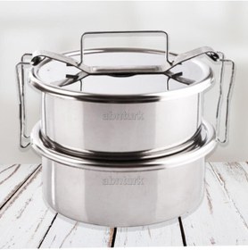 Resim abnturk Paslanmaz Çelik 15cm 2li Sefer Tası 1,6 Lt 2 Kişilik Isıtmalı Yemek Taşıma Kabı 800ml X2 %100 Metal 