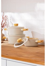 Resim Emsan Swiss Crystal 6 Parça Midi Tencere Seti Krem 