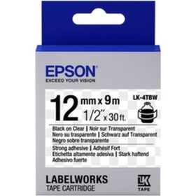Resim Epson LK-4TBW Strong Şeffaf Üzeri Siyah 12 MM 9 M Şerit 