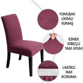 Resim Faiend Yıkanabilir Likralı Esnek Lastikli Sandalye Kılıf Örtü Gülkurusu 