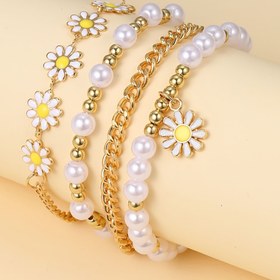 Resim Kadınlar için Boho-Chic Papatya Boncuklu Bileklik - Çok Yönlü & Basit Alaşım Moda Aksesuarı, Günlük Kıyafetler İçin Mükemmel 