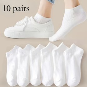 Resim 10 Çift Unisex Nefes Alabilen Ayak Bilek Çorapları - Ter Emici, Kaburga Dokulu, Minimalist Beyaz Tasarım, Günlük ve Resmi Giyim İçin, Makinede Yıkanabilir, Sevimli Çoraplar, Çok Yönlü Ayakkabılar, Yumuşak Malzeme, Tüm Mevsimler İçin Konfor, Klasik Stil, Açık Hava Aktiviteleri İçin Mükemmel 