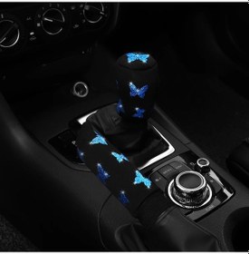 Resim 2-piece Kumaş Flaş Blingbling Araba El Freni Seti Kolu Seti Manuel Dişli Gene Mavi Mavi 