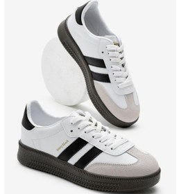 Resim Kalın Termo Taban Yanı Şeritli Bağcıklı Unisex Beyaz Siyah Spor Ayakkabı Tbzer025 Beyaz Siyah 