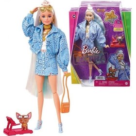 Resim Barbie Extra Mavi Takımlı Uzun Saçlı Bükülebilen Eklemli Bebek HHN08 