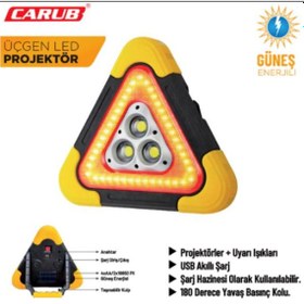 Resim Carub Üçgen İkaz Reflektörü Güneş Enerjili 5 Fonksiyonlu 