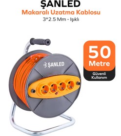 Resim ŞANLED Makaralı 3x2,5 mm 4 Prizli Seyyar Kablo 50 Metre 