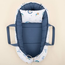 Resim Babynest ve Yastık - Çift Taraflı - İndigo Petek - Mavi Gökkuşağı 