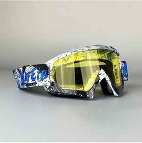 Resim Chuangyinshop Motorcycle Snowboarding Atv Bmx Gözlük Blue White Yellow Lens Anti Fog Uv Koruma 
