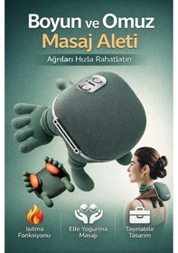 Resim Mo Dou Isıtmalı Boyun Ve Omuz Masaj Aleti 3 Kademe Yoğurma Masajlı Elektrikli Masaj Yastığı 4000mah Açık Yeşil 