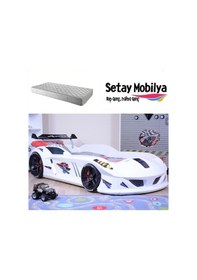 Resim Arabalı Yatak, Jaguar Rüzgarlıklı Arabalı Yatak - Beyaz 1 Adet Comfort Yatak 