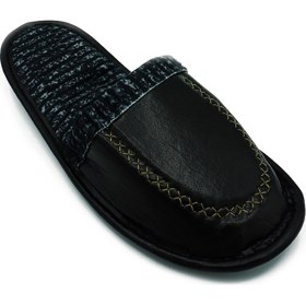 Resim Pnr Terlik Erkek Ev Terliği-Misafir Terliği- Deri Görünümlü Siyah 