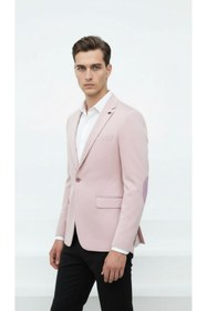 Resim Plus Scorpion Açık Pembe Erkek İtalyan Kesim Blazer Ceket -Kol Yamali, Slim Fit, Şık ve Modern Tasa 